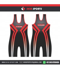 RED STRIPES WITH GREY DOTS WRESTLING SINGLETS